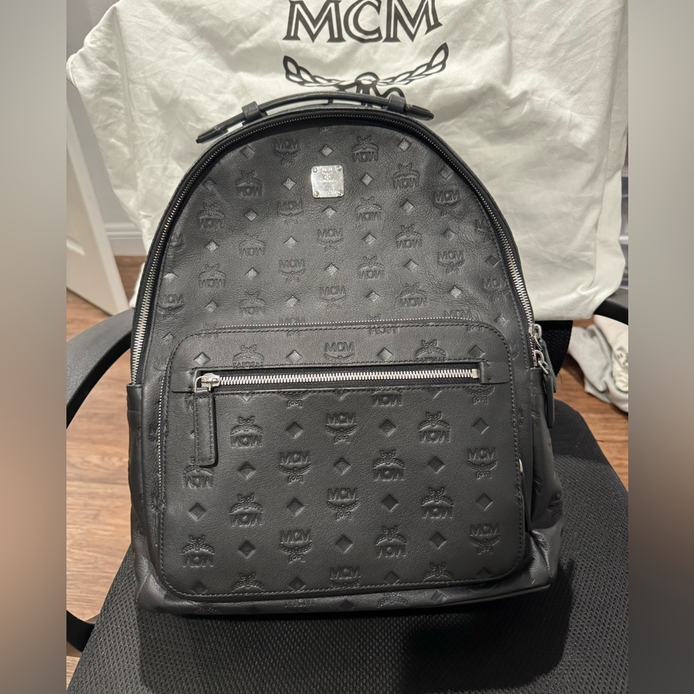 MCM Stark Monogram Embossed Leather Backpack